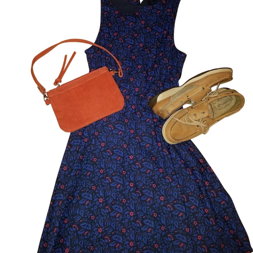 Vintage Levis indigo floral collared sleeveless midi XS dress
